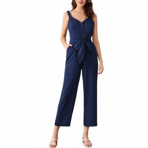 Shein Lace Trim Button Front Palazzo Jumpsuit